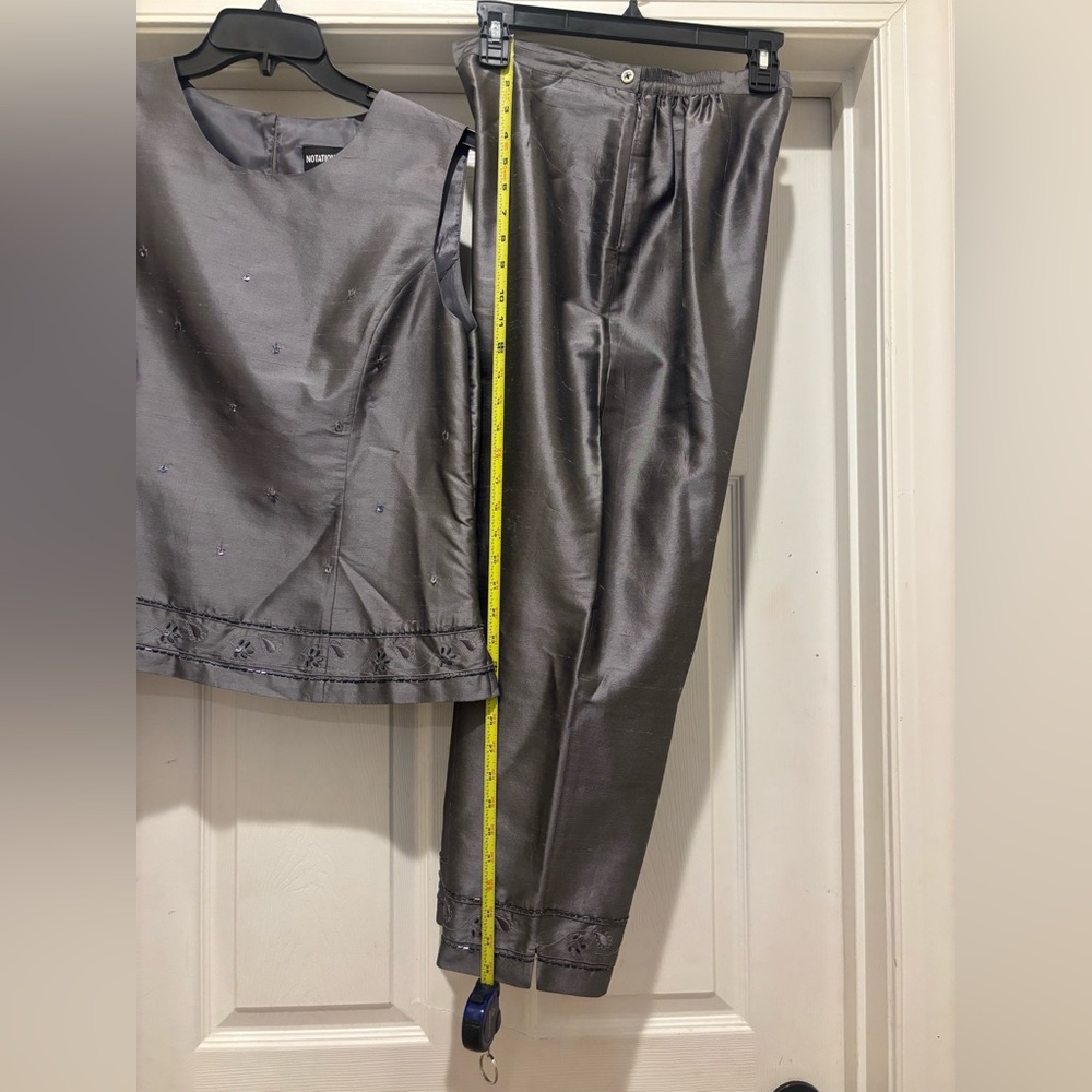 Notations 100% Silk Gray Women's Pants Set - Picture 14 of 16
